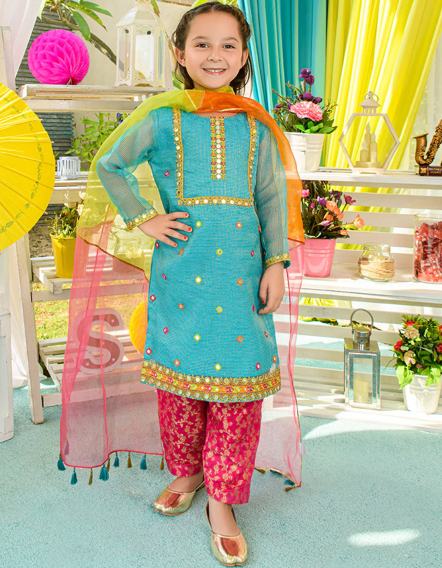 TURQUOISE ZARI 3PC STITCHED | JGKL-S-JJGS-US-22-012 FB/FF-427