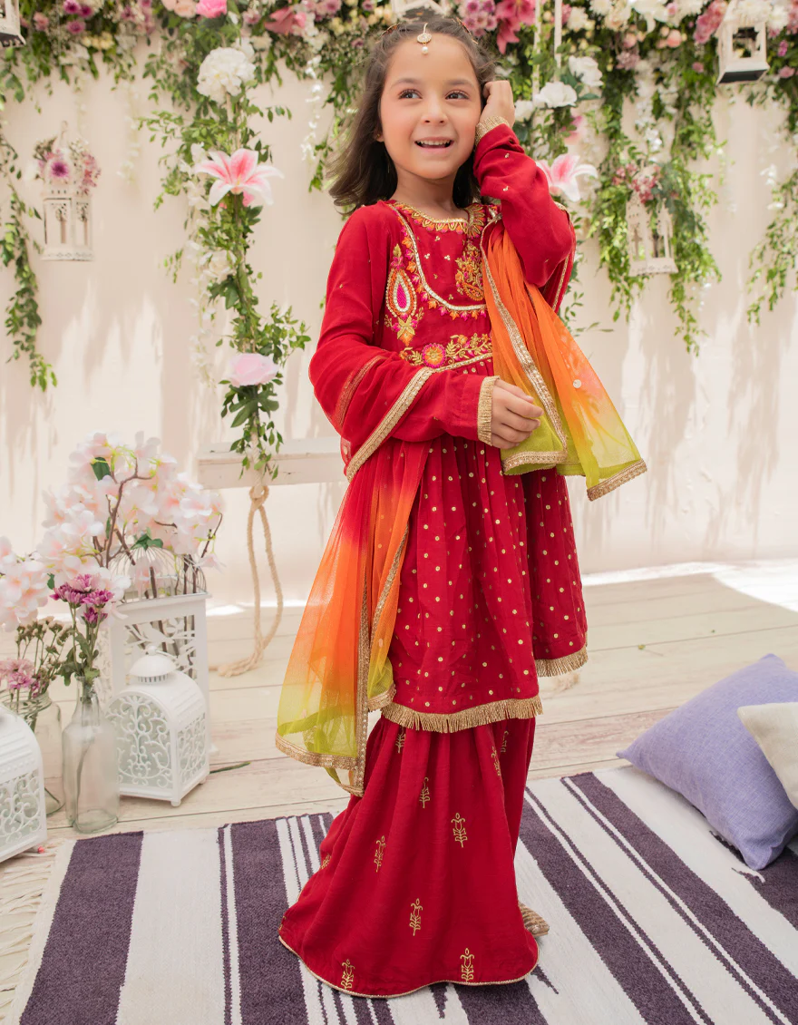 RED RAW SILK 3PC STITCHED | JGKL-S-JJGS-US-22-022 FB/FF-272