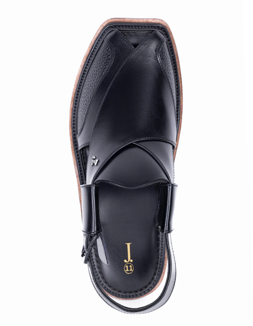 BLACK PLAIN PESHAWARI SANDALS | JJFW-JPC-11502/S25-ZU-PLN