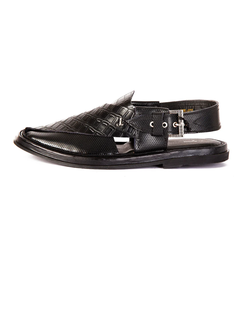 BLACK TEXTURED PESHAWARI SANDALS | JJFW-JPC-US-21282-R1/S22-BL-TXT - Image 2
