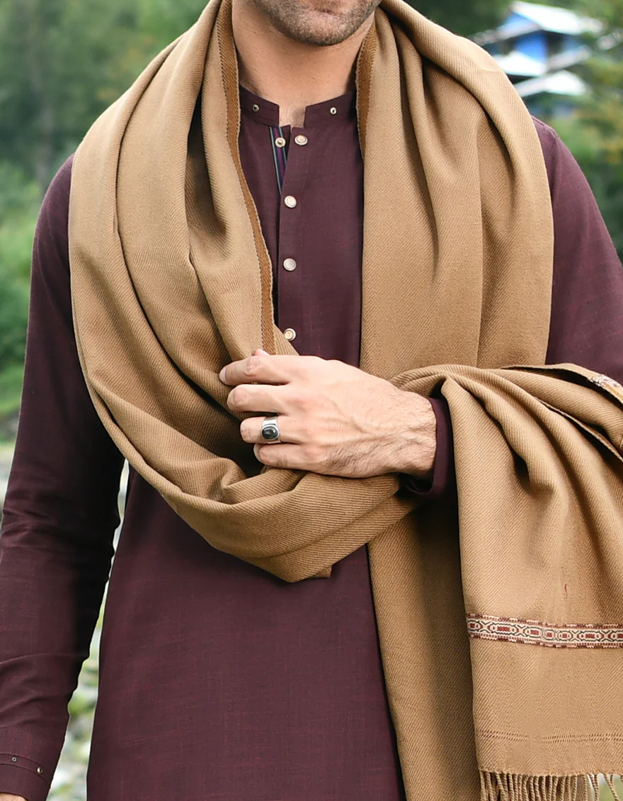 LIGHT BROWN WOOLEN SHAWL | JJID-SHW-US-21-0003 FB/DUSSA SHAWL - LIGHT BROWN - Image 5