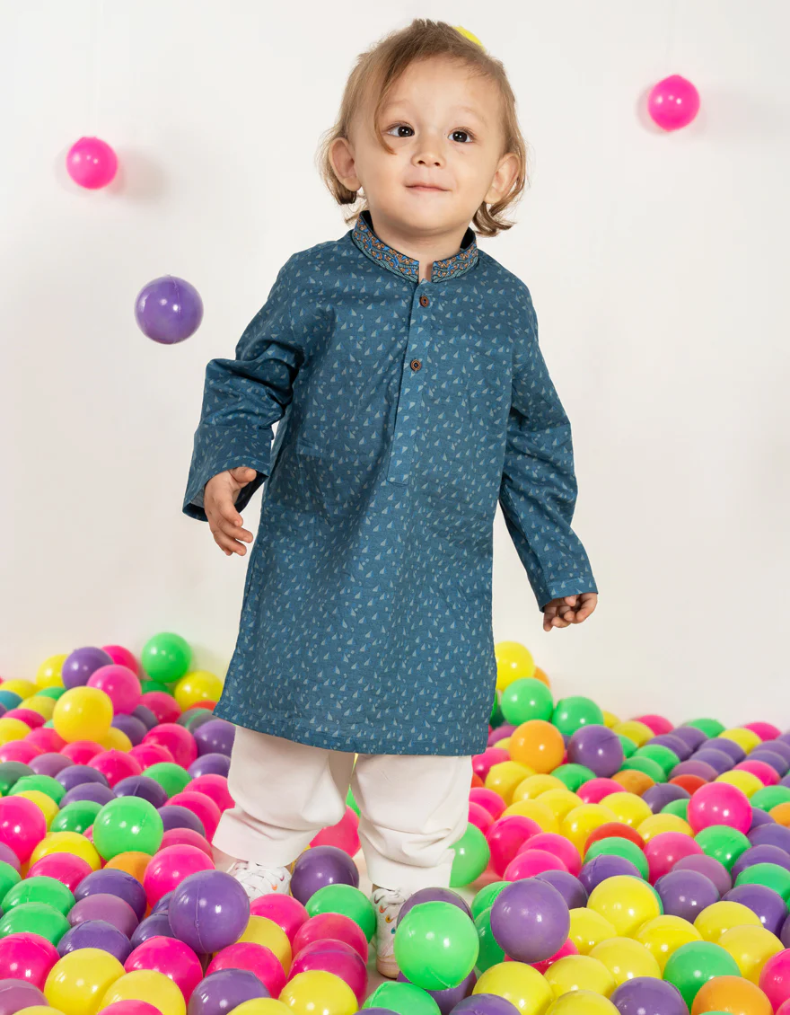 BLUE COTTON KAMEEZ SHALWAR | JJIKS-A-46607/S25/JJ