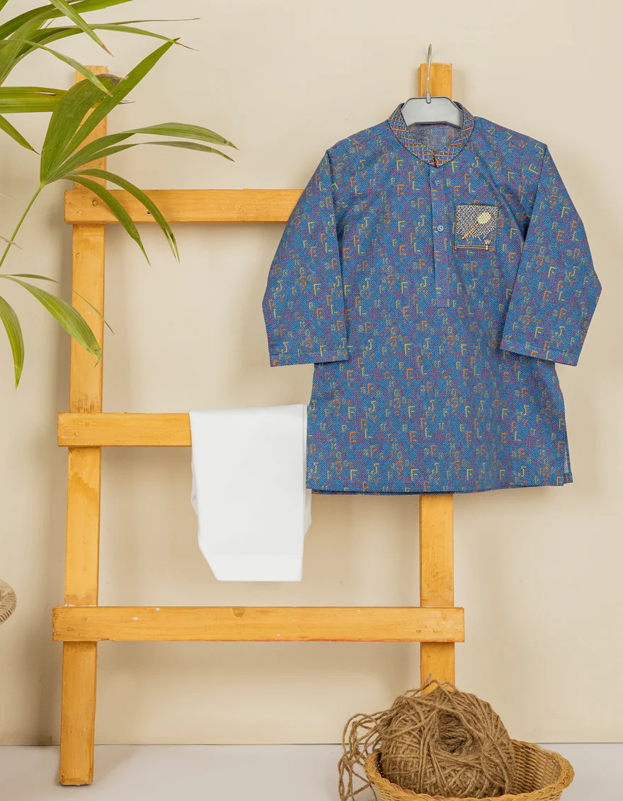 BLUE COTTON KAMEEZ SHALWAR | JJIKS-S-US-39312/S22/JJ7546-SF