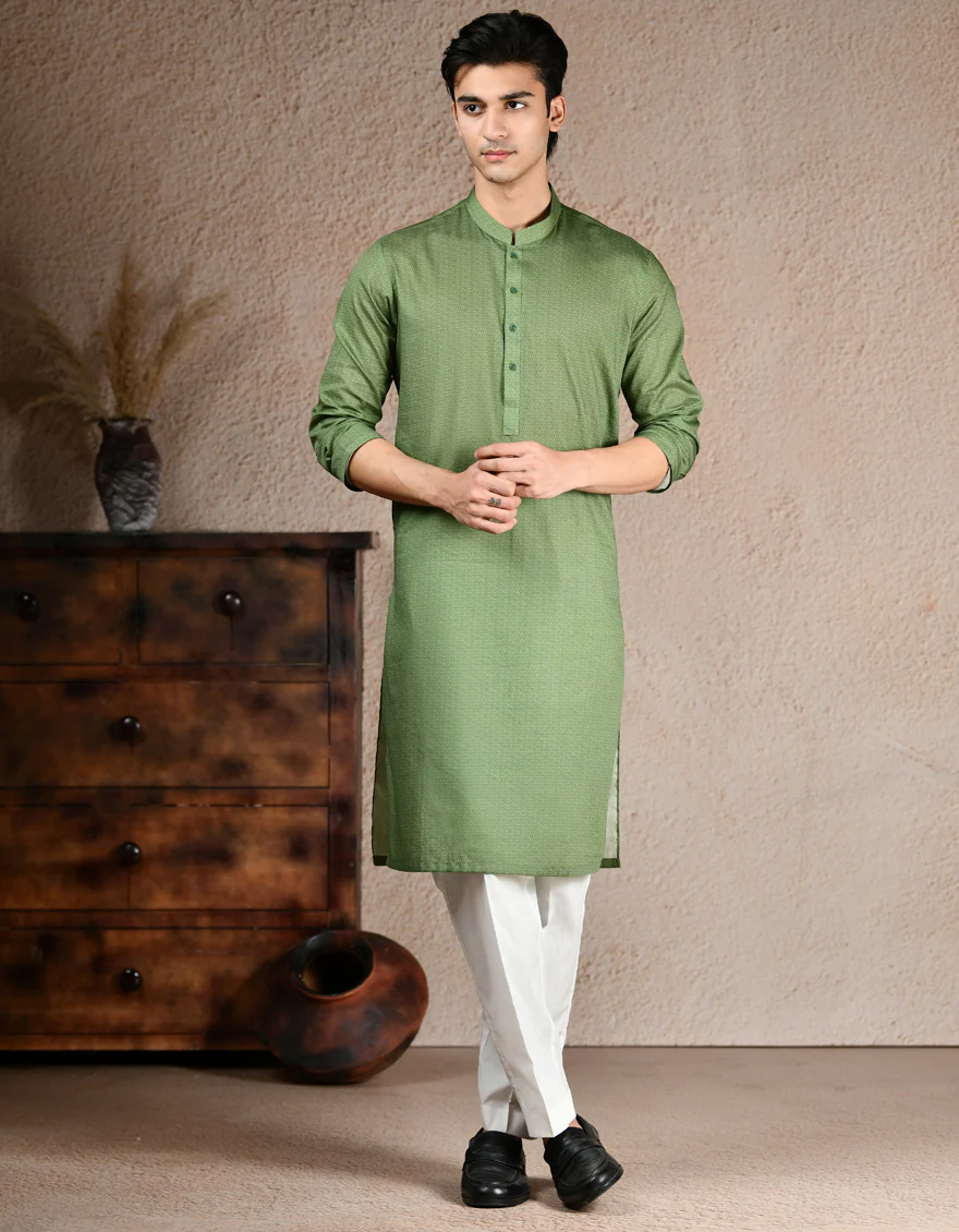 GREEN COTTON KURTA | JJK-A-33316/S25/JJ8387-PN