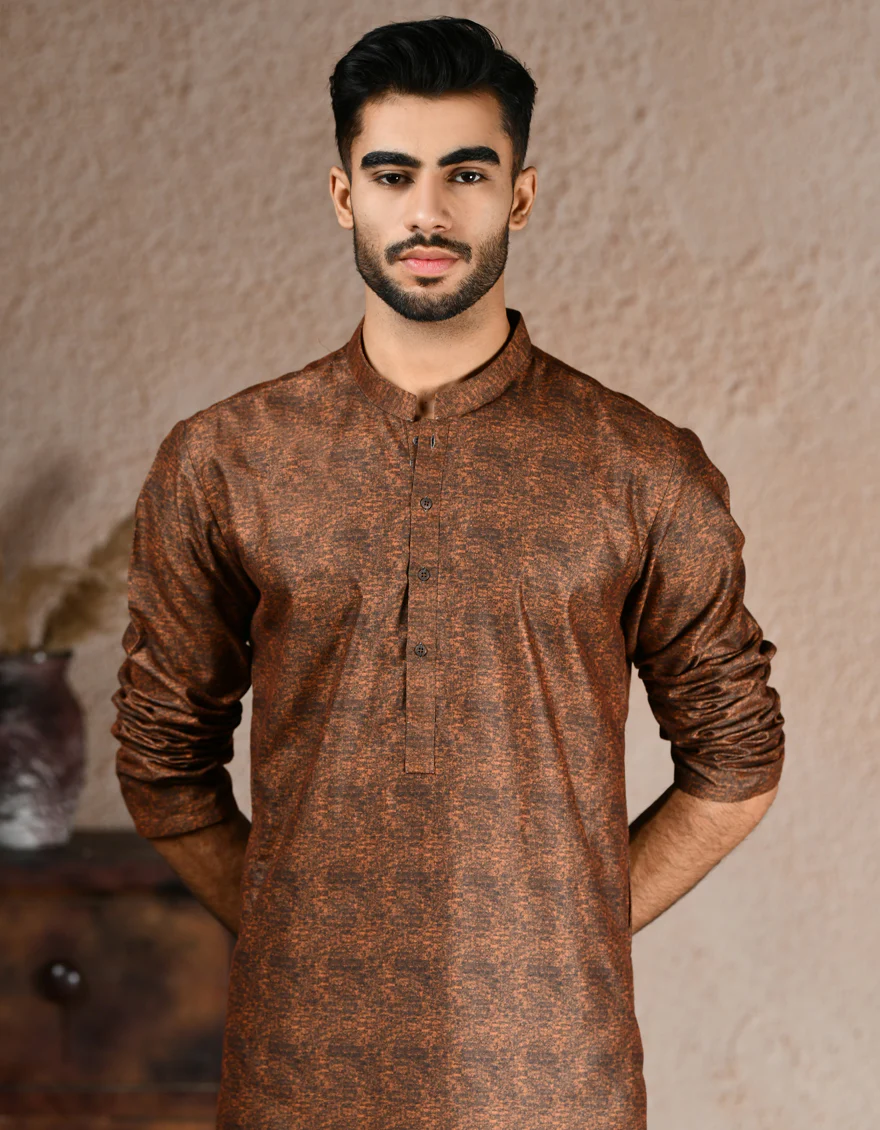 BROWN BLENDED KURTA | JJK-A-33318/S25/JJ5560-PN - Image 2