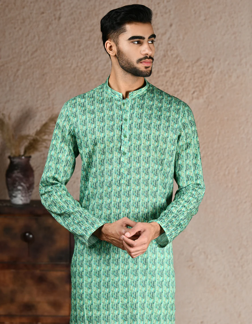 GREEN COTTON KURTA | JJK-A-33326/S25/JJ8387-PN - Image 2