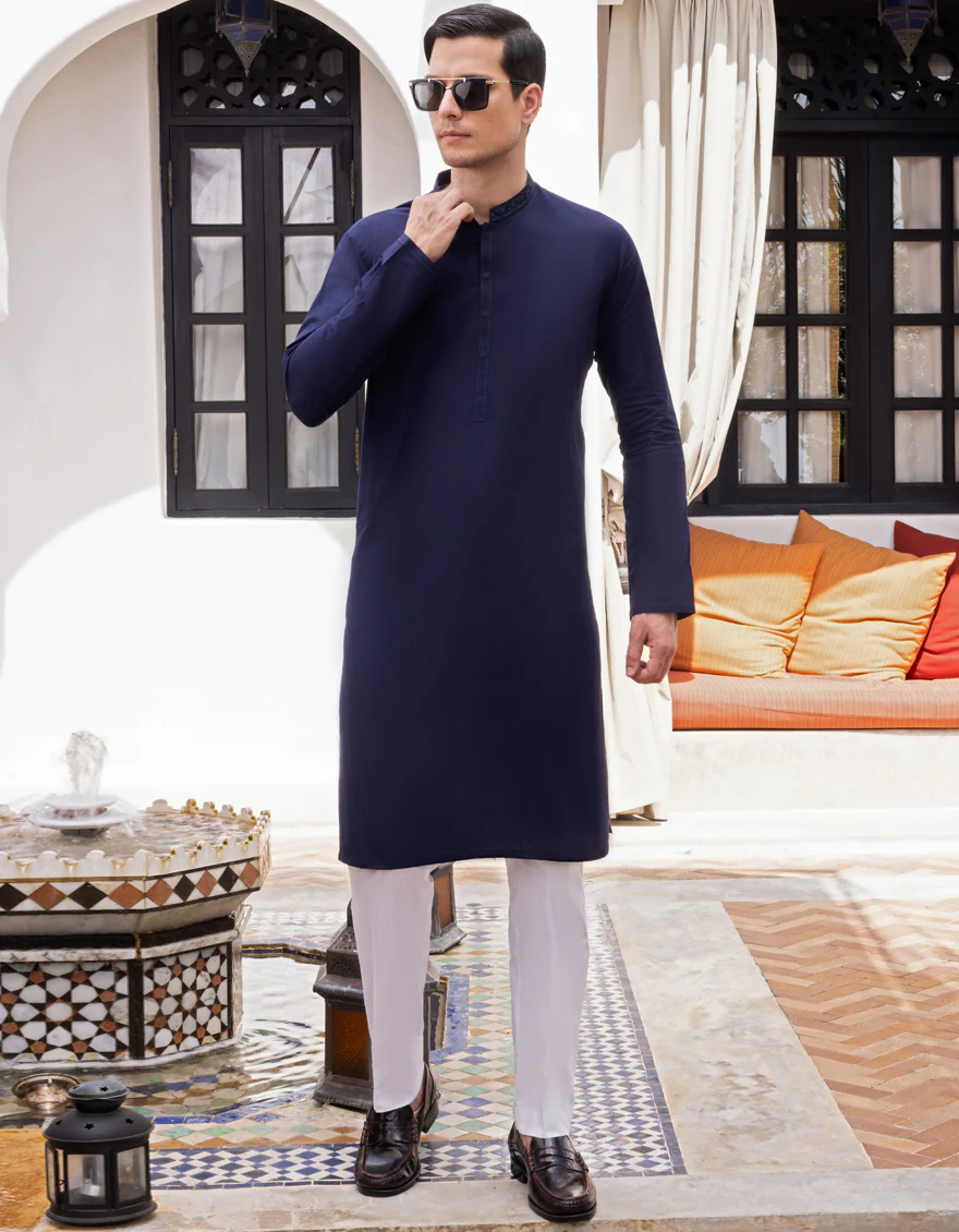 NAVY BLUE COTTON KURTA | JJK-A-US-37675/W22/JJ8293-SF