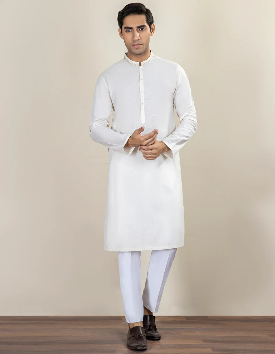 OFF WHITE COTTON KURTA | JJK-A-US-37676/W22/JJ8293-SF