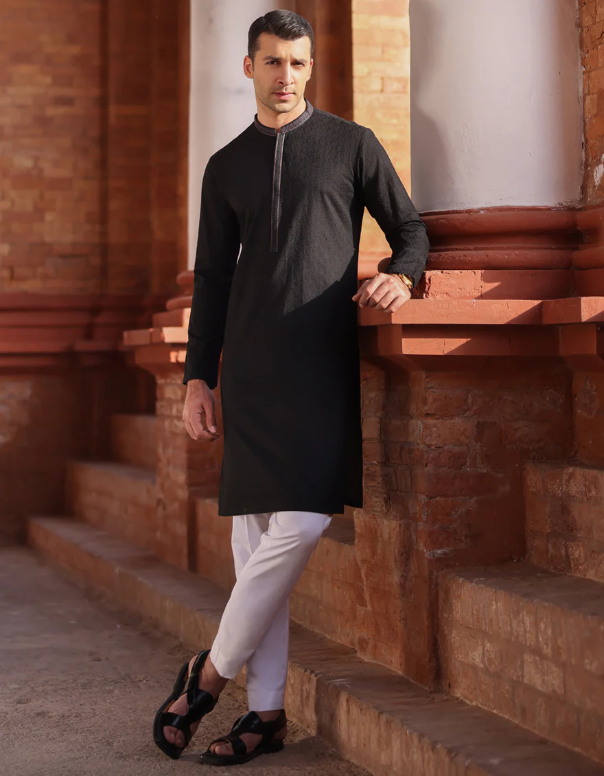 BLACK COTTON KURTA | JJK-A-US-47041/S23/JJ8714-FL