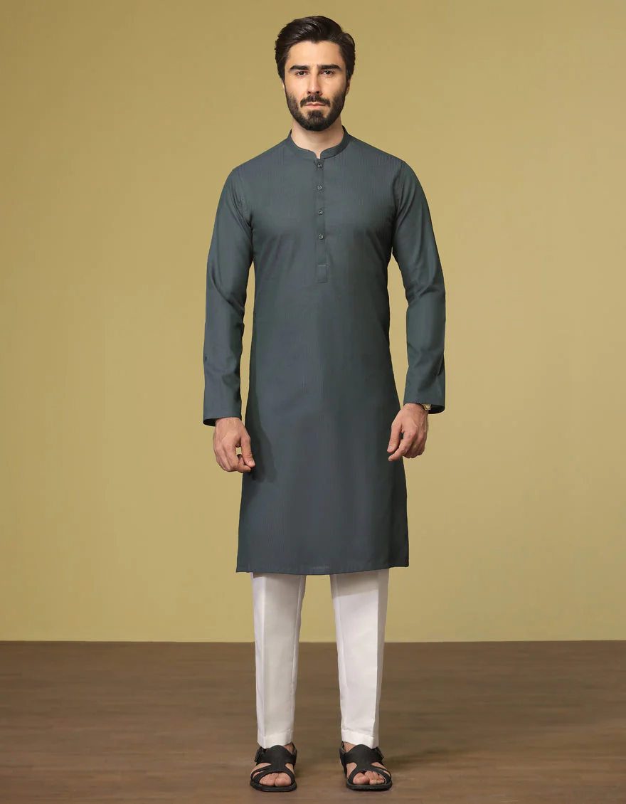 DULL GREEN BLENDED KURTA | JJK-S-US-36920/S22/JJ7640-PN
