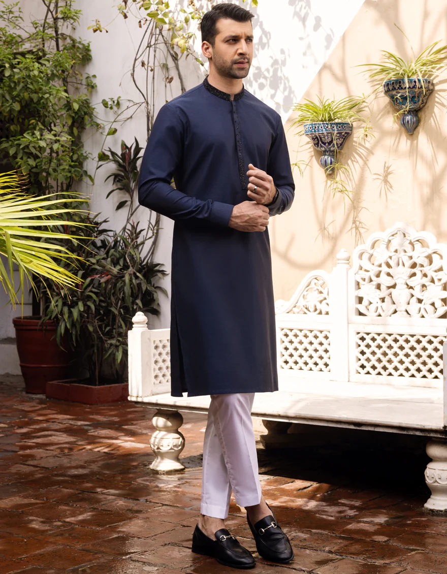 MIDNIGHT BLUE COTTON KURTA | JJK-S-US-37605/S22/JJ8176-FL