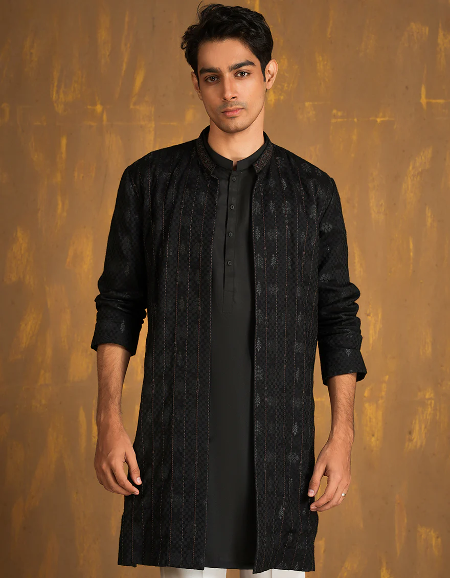 BLACK BLENDED KURTA | JJK-SP-INR-A-45511/A24/JJ9514-FL - Image 2
