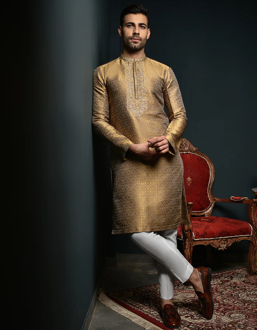 GOLDEN BROWN BLENDED KURTA | JJK-SP-US-44303/A23/JJ1077-FL