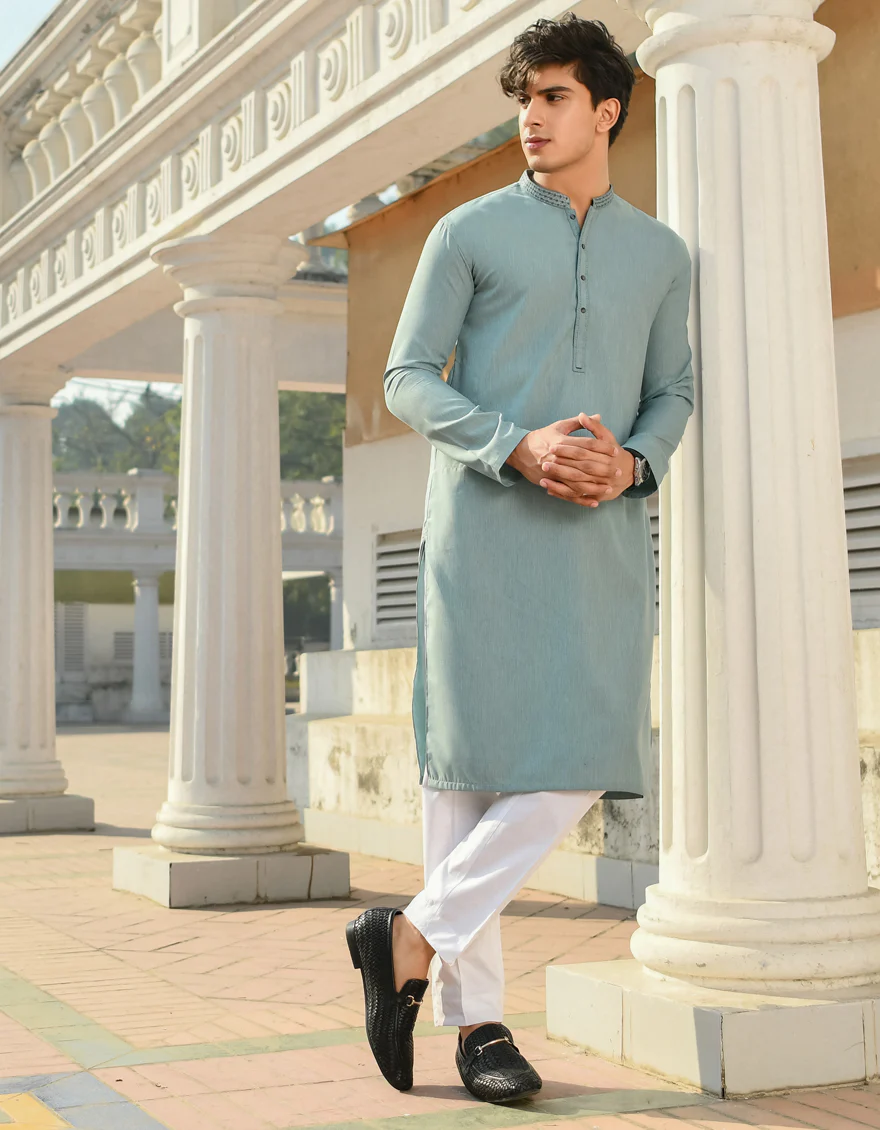 AQUA BLUE BLENDED KURTA | JJK-US-44205/A23/JJ8816-SF