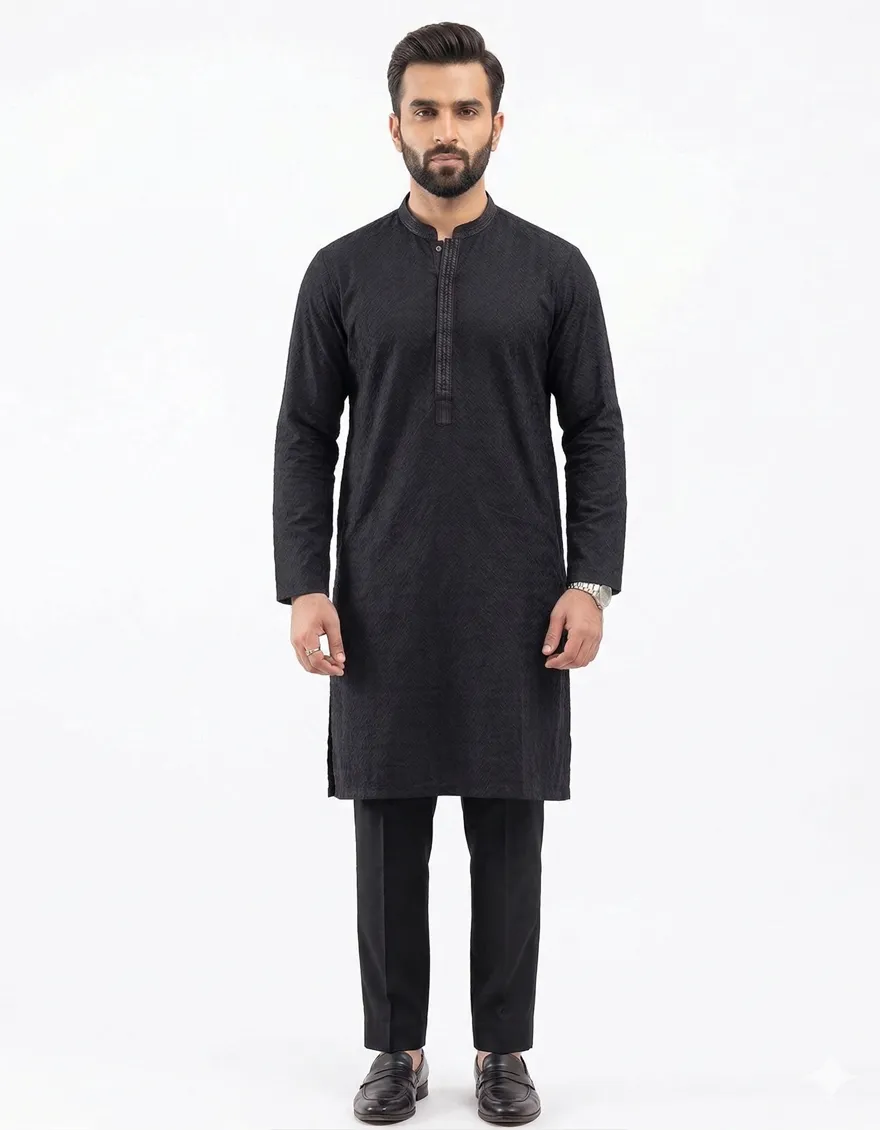 BLACK COTTON KURTA | JJK-W-47122/S24/JJ8673-FL