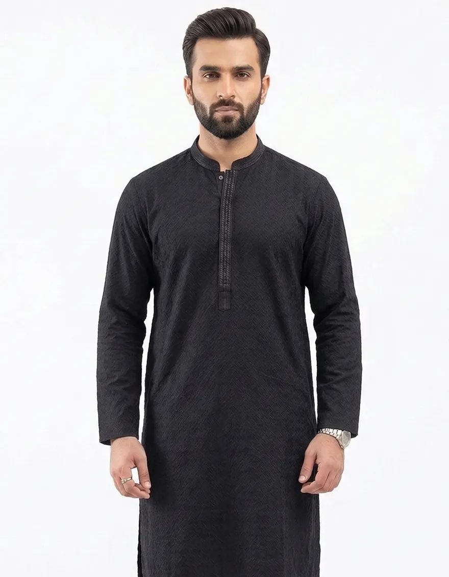 BLACK COTTON KURTA | JJK-W-47122/S24/JJ8673-FL - Image 2