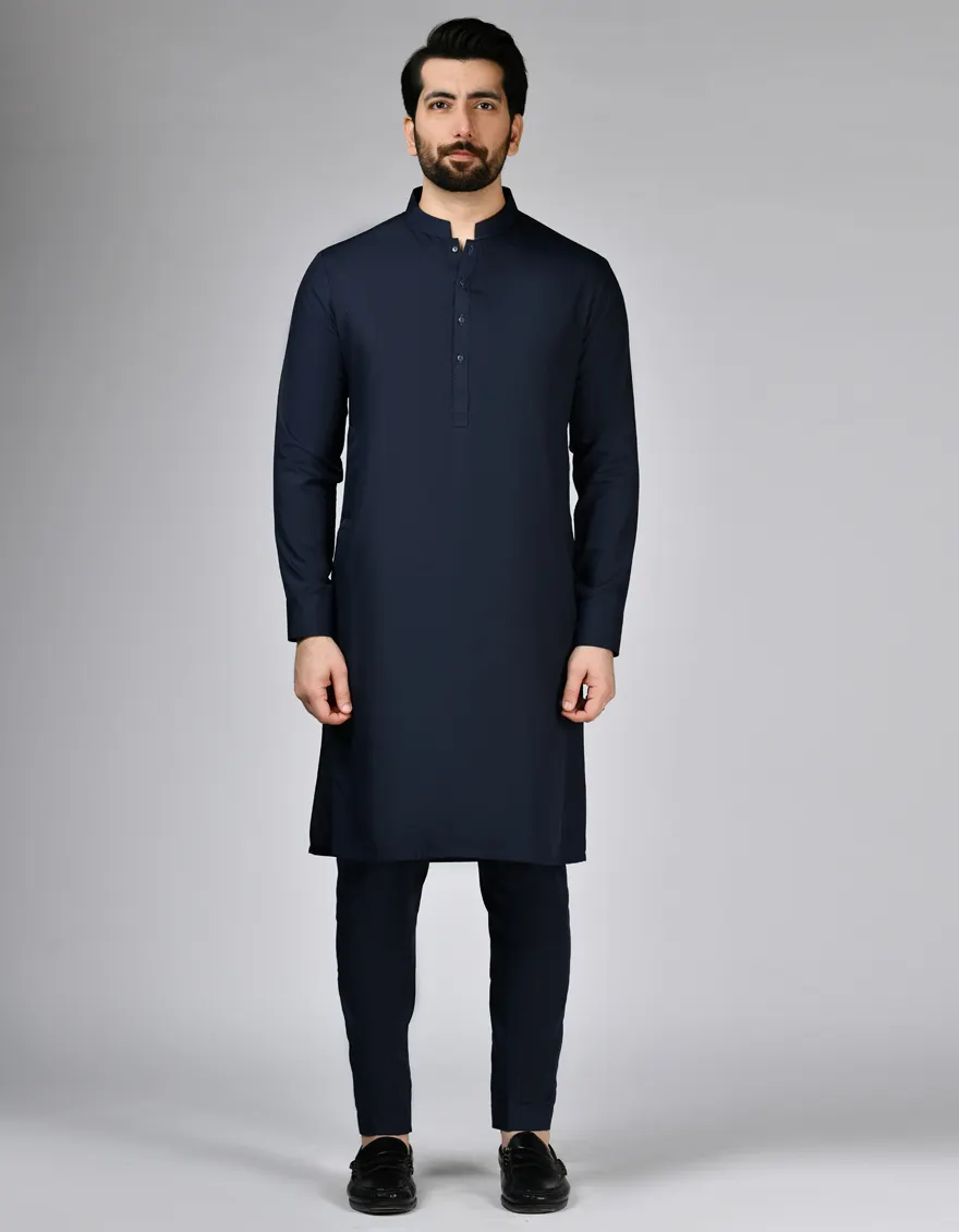 NAVY BLUE BLENDED KURTA TROUSERS | JJKP-A-47505-R1-AP/S25/JJ10252-PN