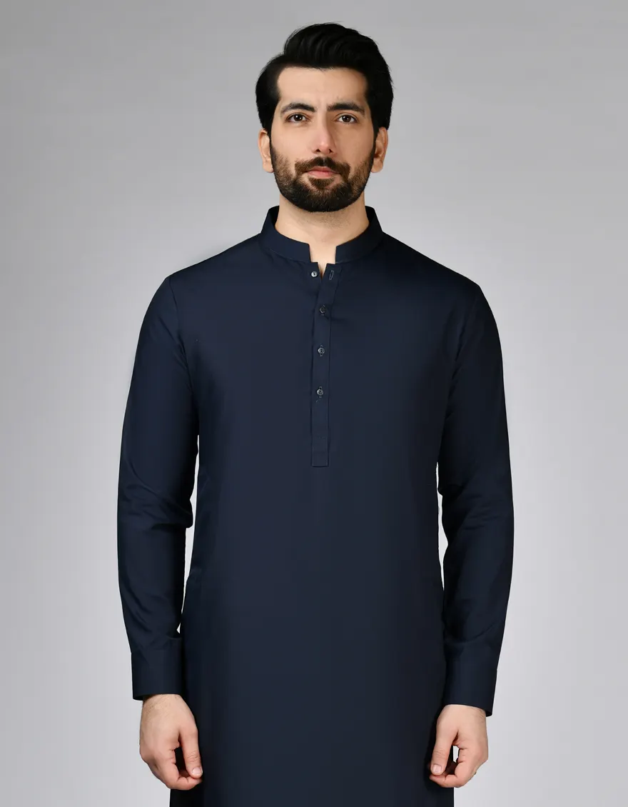 NAVY BLUE BLENDED KURTA TROUSERS | JJKP-A-47505-R1-AP/S25/JJ10252-PN - Image 2
