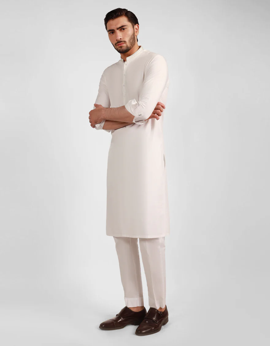 WHITE BLENDED KURTA TROUSERS | JJKP-A-47517/S25/JJ8346-SF