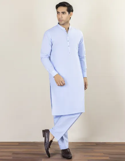 SKY BLUE BLENDED KURTA TROUSERS | JJKP-US-43173/A22/JJ8184-CL