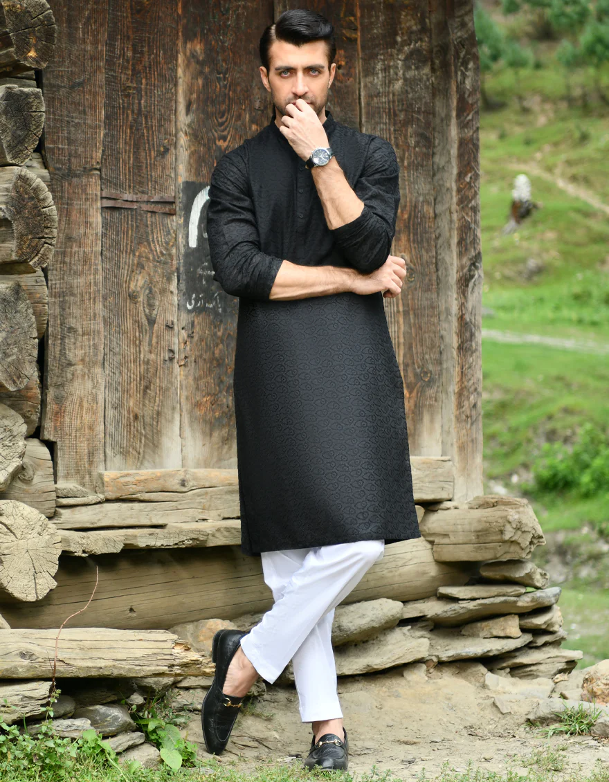 BLACK BLENDED KURTA TROUSERS | JJKP-US-43202/A22/JJ8425-CL