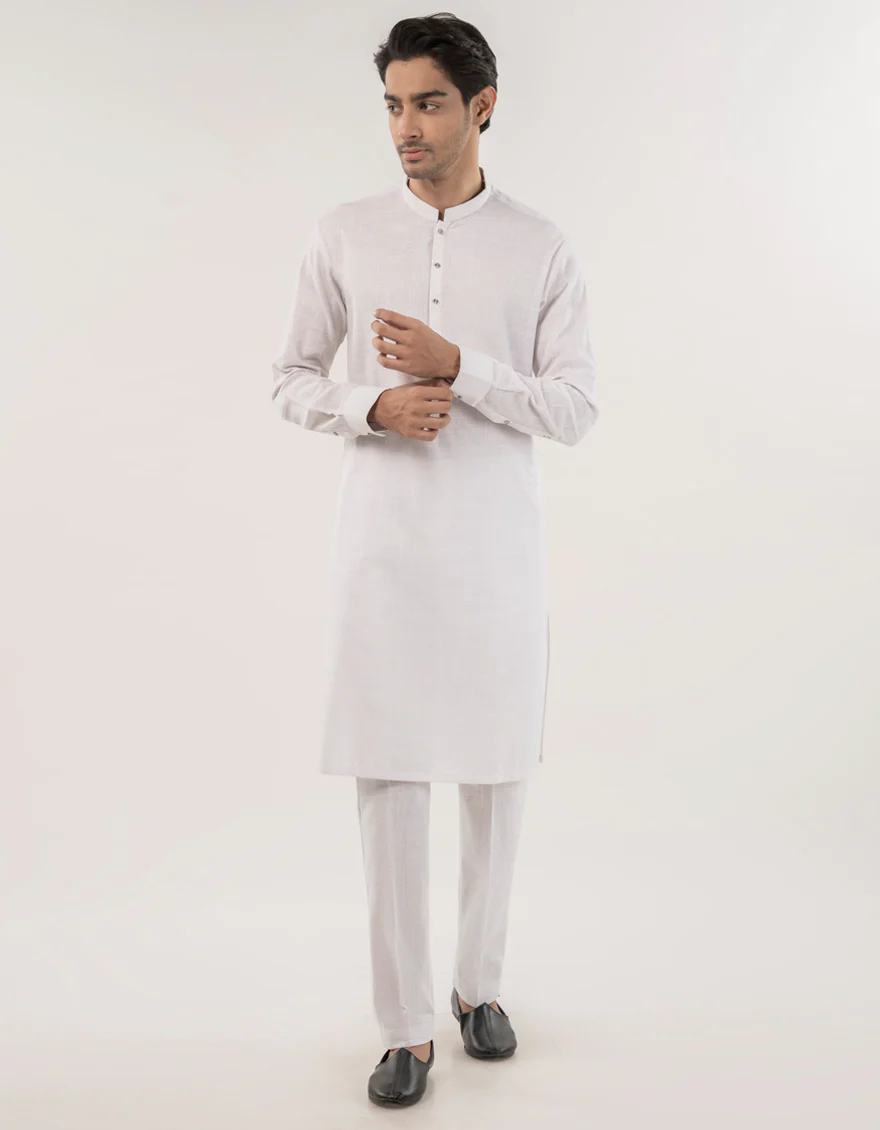 WHITE COTTON KURTA TROUSERS | JJKP-W-33176/S24/JJ9732-SF