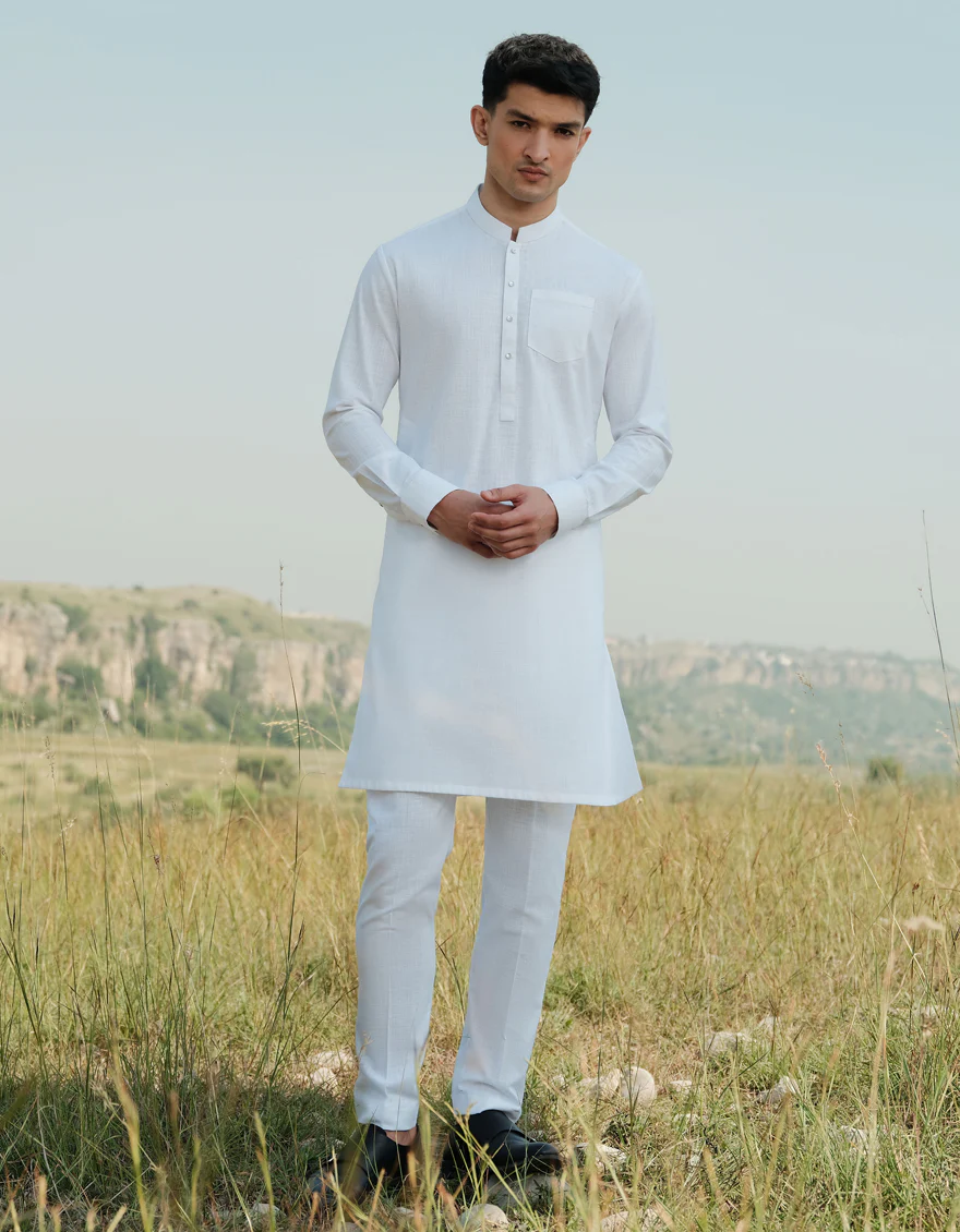 WHITE COTTON KURTA TROUSERS | JJKP-W-47364/S24/JJ9585-CL