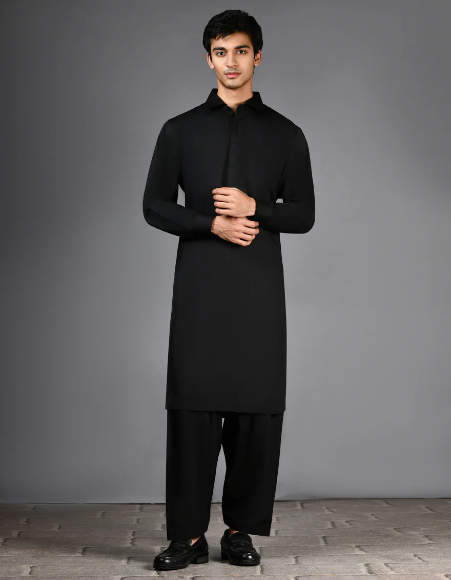 BLACK BLENDED KAMEEZ SHALWAR | JJKS-A-30729-R37-AP/S24/JJ9664-PN
