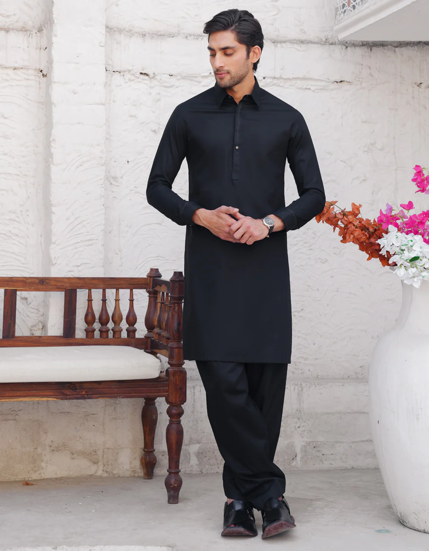 BLACK COTTON KAMEEZ SHALWAR | JJKS-A-33337/S25/JJ9832-CL