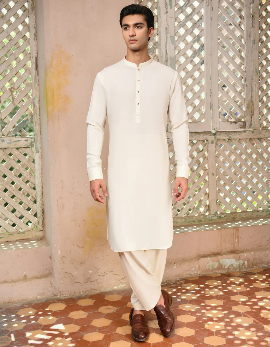 WHITE BLENDED KAMEEZ SHALWAR | JJKS-A-47225/S24/JJ9347-PN