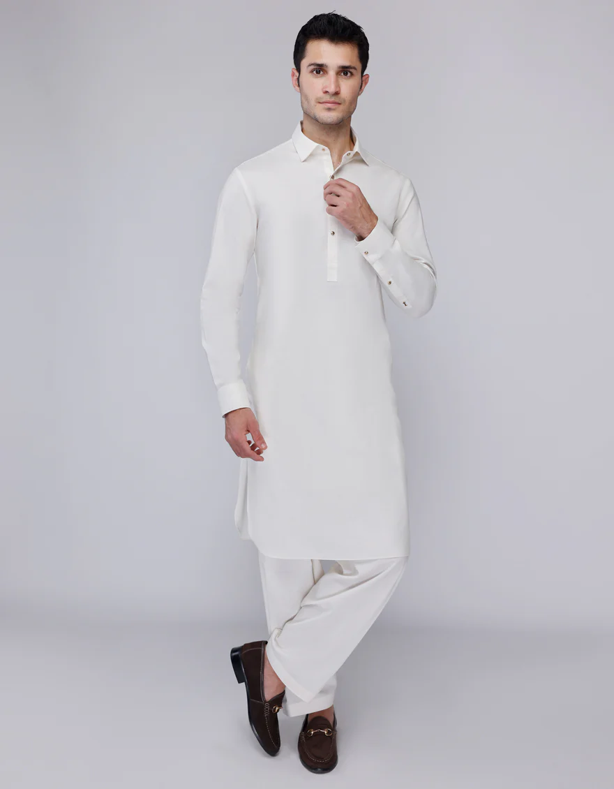 PEARL WHITE COTTON KAMEEZ SHALWAR | JJKS-A-47376/S24/JJ6