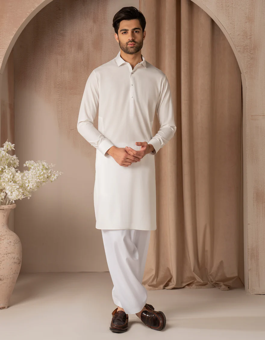 WHITE BLENDED KAMEEZ SHALWAR | JJKS-A-47491/S25/JJ9825-PN