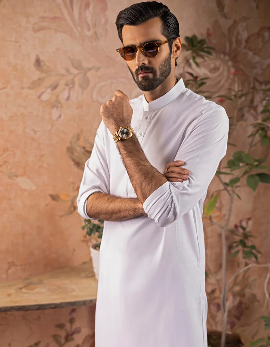 WHITE BLENDED KAMEEZ SHALWAR | JJKS-A-US-30728-R16-AP/A23/JJ8732-PN - Image 2