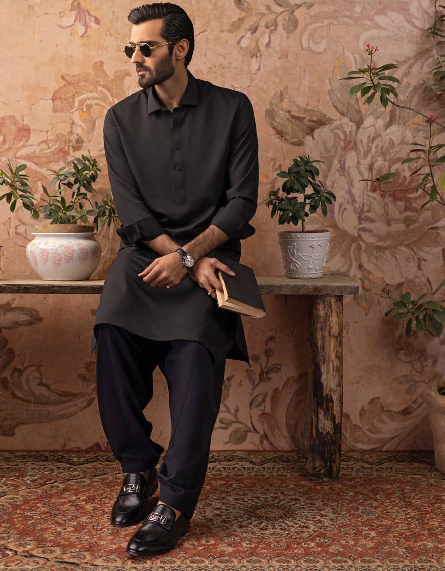 BLACK BLENDED KAMEEZ SHALWAR | JJKS-A-US-30729-R29-AP/S23/JJ8733-PN - Image 3