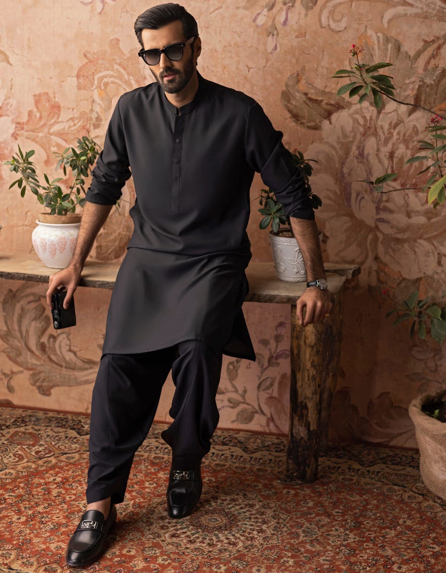 BLACK BLENDED KAMEEZ SHALWAR | JJKS-A-US-30778-R27-AP/S23/JJ8733-PN - Image 2