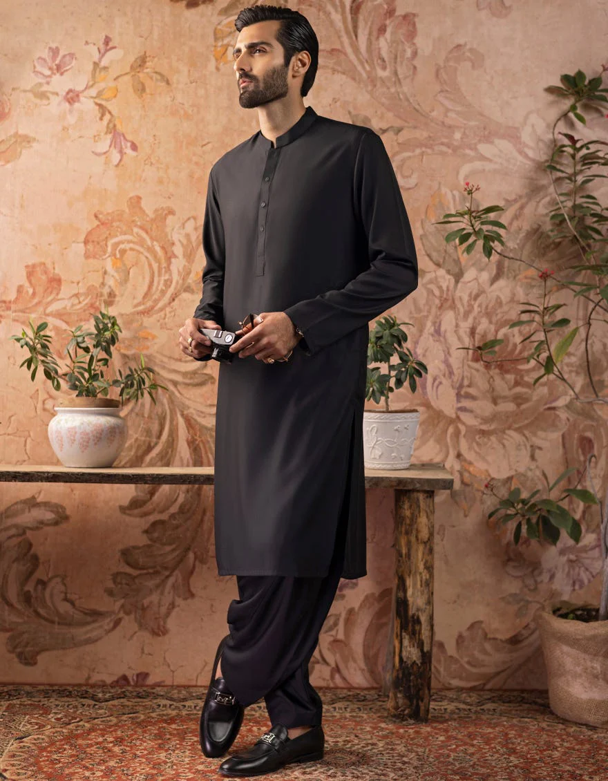 BLACK BLENDED KAMEEZ SHALWAR | JJKS-A-US-30778-R28-AP/S23/JJ8733-PN