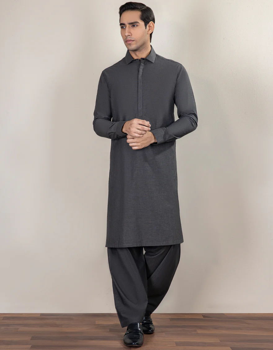 HATCHED GREEN COTTON KAMEEZ SHALWAR | JJKS-A-US-34266/W22/JJ8697-EX
