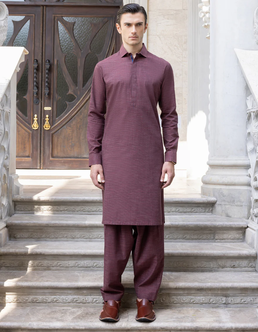 HATCHED VIOLET COTTON KAMEEZ SHALWAR | JJKS-A-US-36962/S23/JJ8664-PN