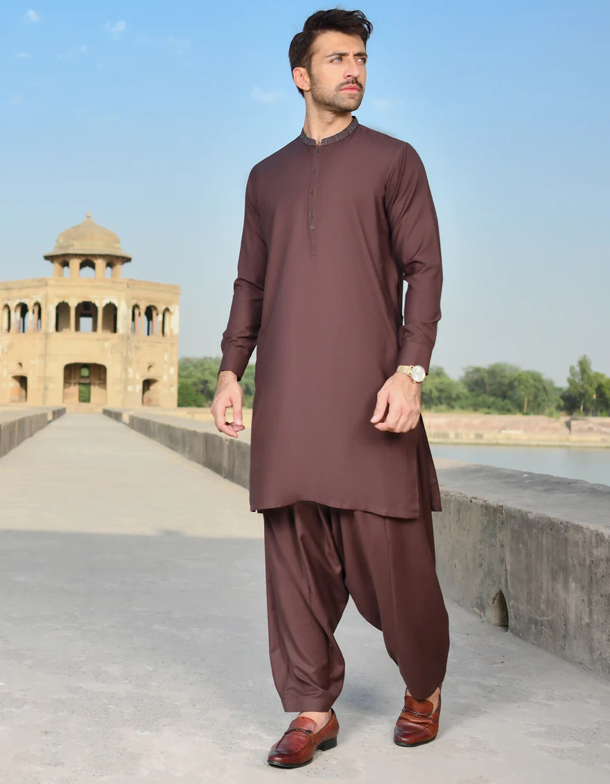BROWN BLENDED KAMEEZ SHALWAR | JJKS-A-US-43106/S22/JJ8196-SF