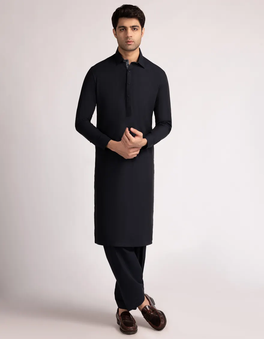 NAVY BLUE COTTON KAMEEZ SHALWAR | JJKS-S-33565/S25/JJ10022-PN