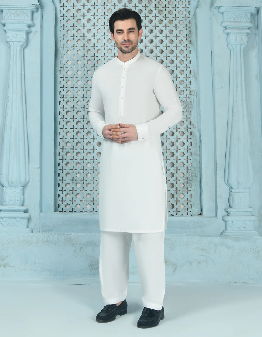 WHITE BLENDED KAMEEZ SHALWAR | JJKS-S-90443/S24/JJ9266-SF