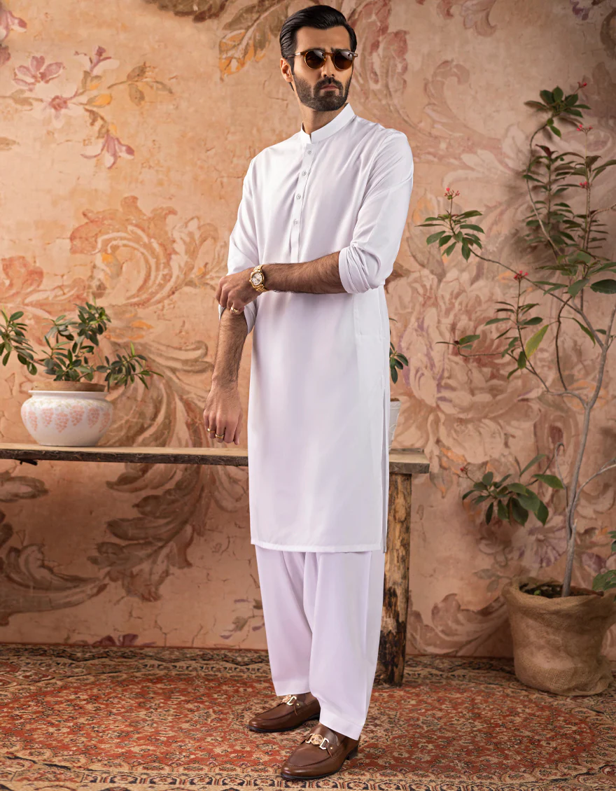 WHITE BLENDED KAMEEZ SHALWAR | JJKS-S-US-30728-R12-AP/S22/JJ7567-PN