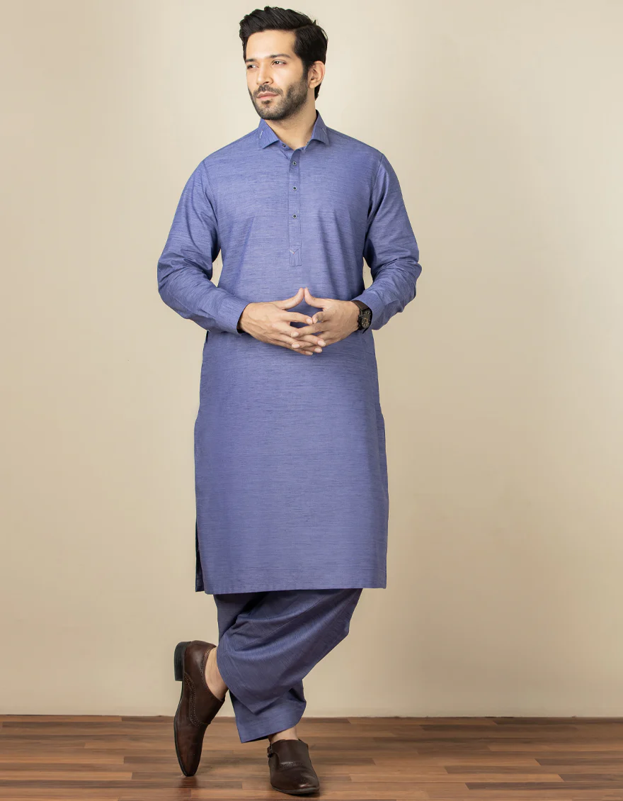 INK BLUE BLENDED KAMEEZ SHALWAR | JJKS-S-US-32544/S22/JJ7620-CL