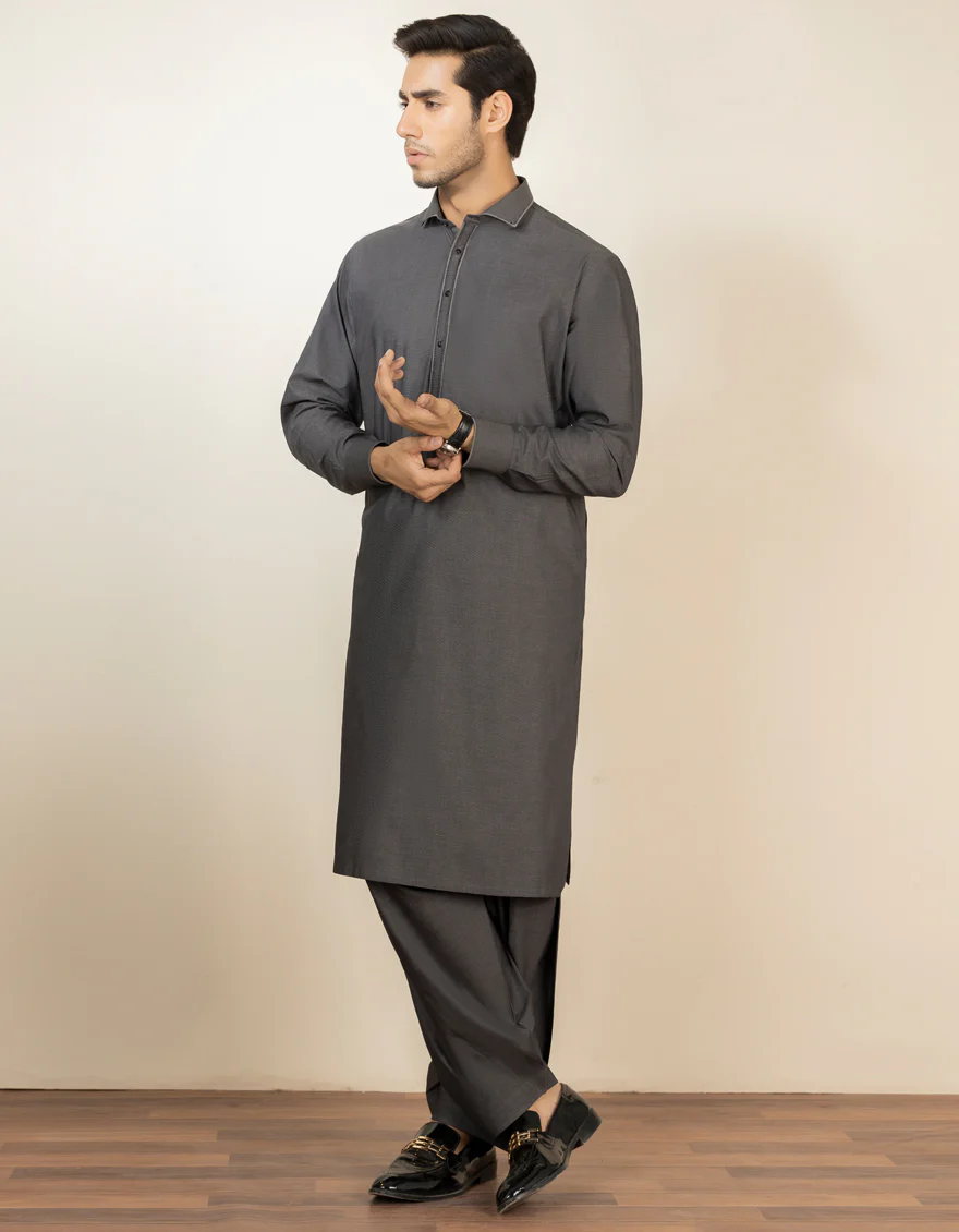 DULL GREY COTTON KAMEEZ SHALWAR | JJKS-S-US-32551/S22/JJ7613-CL