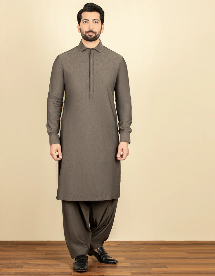 DARK GREY COTTON KAMEEZ SHALWAR | JJKS-S-US-32586/S22/JJ8175-EX