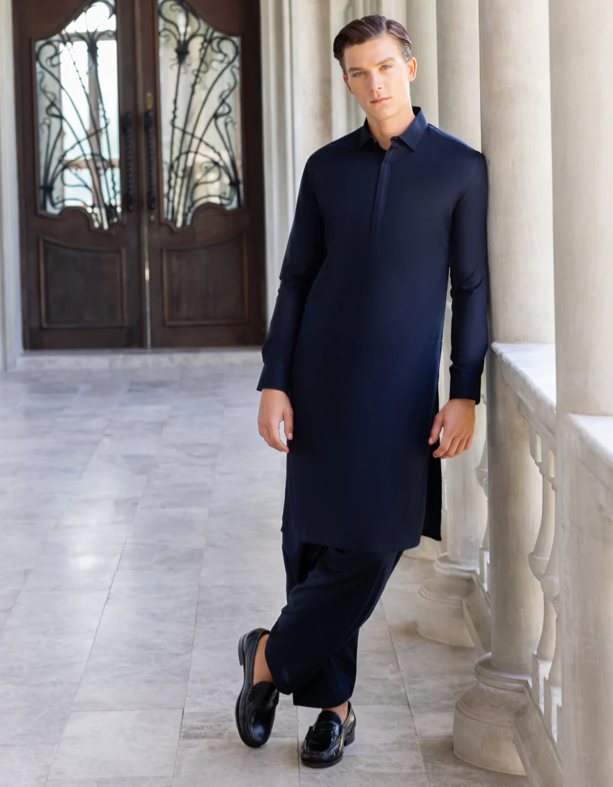 MIDNIGHT BLUE COTTON KAMEEZ SHALWAR | JJKS-S-US-32668/S23/JJ8630-EX