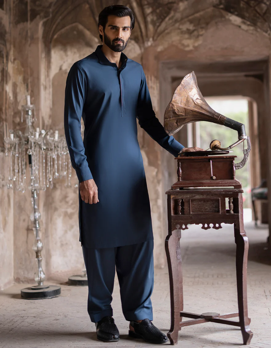 BLUISH GREEN BLENDED KAMEEZ SHALWAR | JJKS-S-US-32719/S23/JJ8720-CL