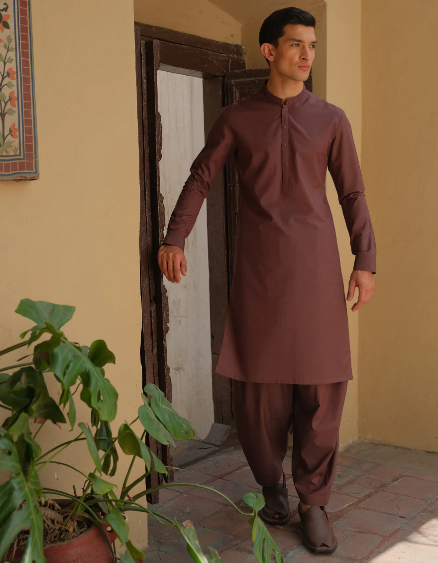 LIVER BROWN BLENDED KAMEEZ SHALWAR | JJKS-S-US-34186/S22/JJ7619-CL