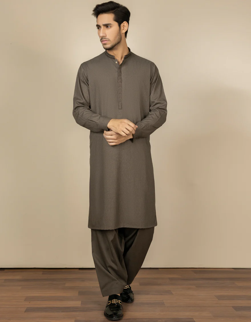 MUD BROWN BLENDED KAMEEZ SHALWAR | JJKS-S-US-36909/S22/JJ7628-SF