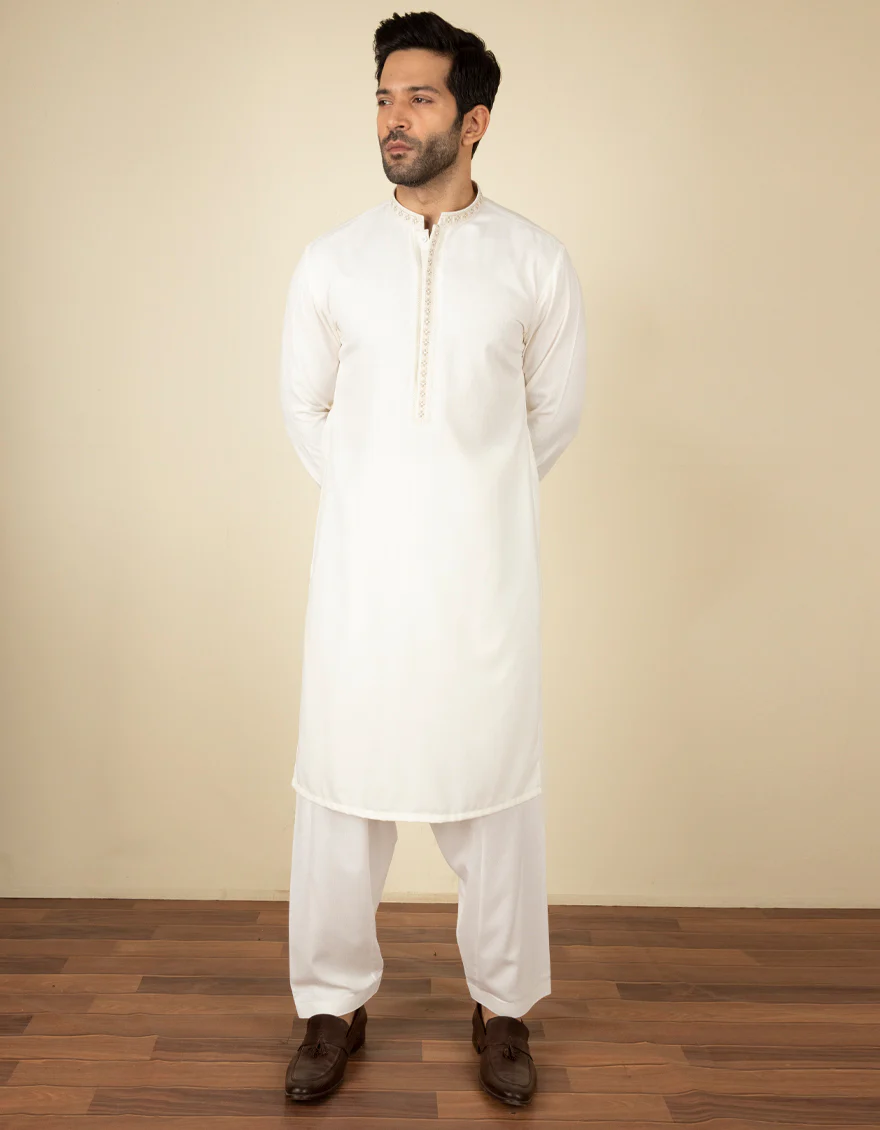 OFF WHITE BLENDED KAMEEZ SHALWAR | JJKS-S-US-36938/S22/JJ7568-FL